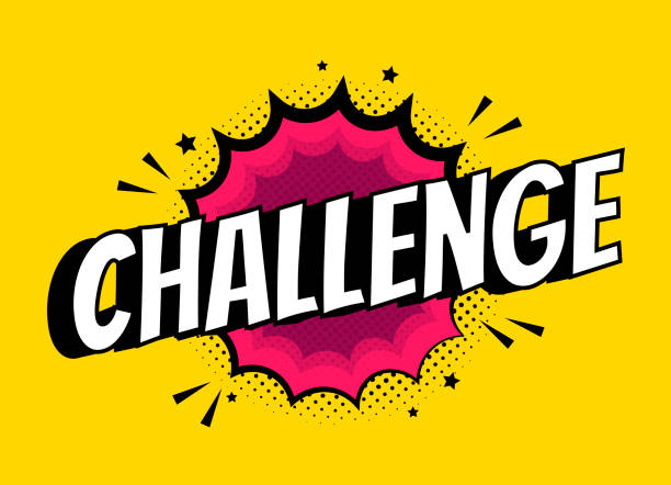 Vector challenge sign. Pop art comic speech bubble with expression text competition. Bright dynamic cartoon splash illustration isolated on yellow background